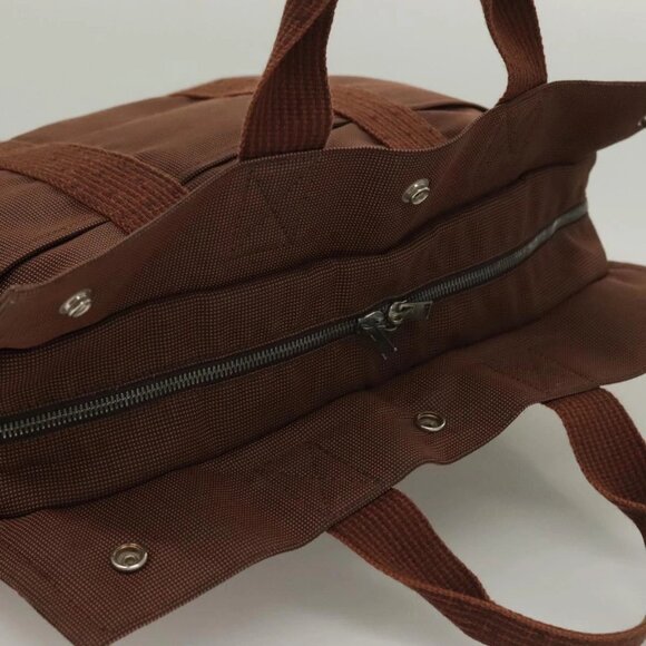 HERMES Her Line MM Tote Bag Canvas Brown Silver Auth - Picture 6 of 16